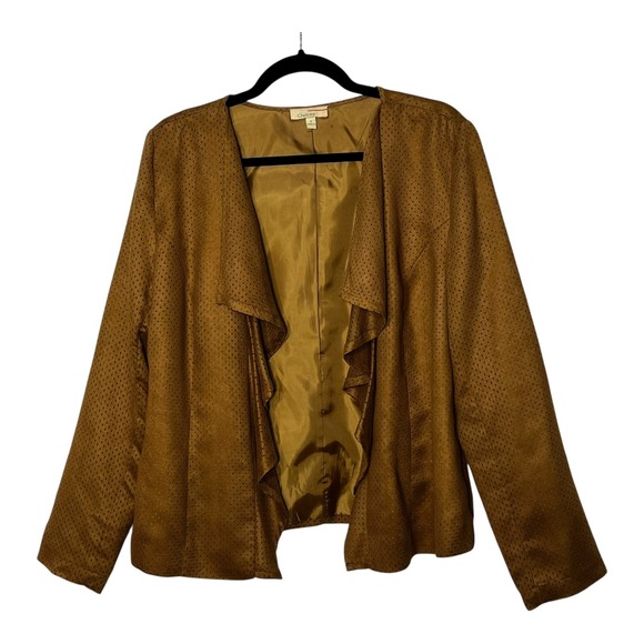 Choices Jackets & Blazers - Choices Womens Camel Brown Perforated Faux Suede Draped Open Front Jacket M